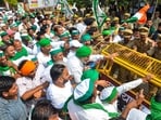 In UP's Meerut, farmers affiliated with the Bharatiya Kisan Union (BKU) clashed with police during a protest in support of the CJP on Saturdat, October 10.(PTI)