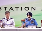 Seated beside Air Chief Marshal AP Singh at the event in Jodhpur was General Kevin B Schneider, commander of US Pacific Air Forces (PACAF), accompanied by senior air force leaders from around the world.(PTI)