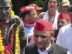 Samajwadi Party national president Akhilesh Yadav after paying tribute to socialist leader Jayaprakash Narayan in Lucknow on Sunday. (PTI PHOTO)