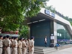 Security personnel stand guard near Janpath Metro Station. (PTI)