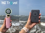 My three cabin-bag tech essentials that keep me cool, connected, and comfortably tuned out on flights and travel days. (Hindustan Times)