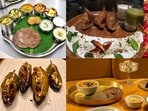 (Clockwise from top left) Himachali Thal, Singhare ke Samose, snacking platter, fusion food and Lauki ka Halwa and Paneer Stuffed Jalapeno 