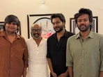 Karthik Subbaraj, Sananth and Rishikanth poses with Rajinikanth.