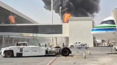 Saudi Houthi war news LIVE: Smoke and flames rise from King Khalid Airport, after Yemen's Iran-backed Houthis said they attacked the airport, in Riyadh, Saudi Arabia, October 8, 2026, 