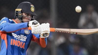 India opener Abhishek Sharma plays a shot during the third T20I against West Indies in Indore on Sunday. (PTI) India opener Abhishek Sharma plays a shot during the third T20I against West Indies in Indore on Sunday. (PTI)