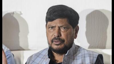 Union minister Ramdas Athawale addresses a press conference in Srinagar. (PTI)