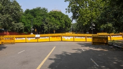 Connaught place barricaded ahead of the CJP protest (HT File) Connaught place barricaded ahead of the CJP protest (HT File)