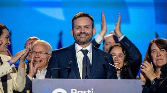 Leader of the Parti Quebecois (PQ) Paul St-Pierre Plamondon makes a speech after winning his election to become the next premier of Quebec, in Montreal, Quebec, Canada on October 5. (AFP)