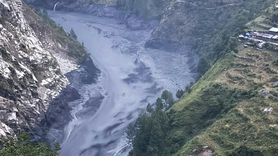 This photo is provided by the Nepal Army Budhi Gandaki river in north central Nepal is seen in spate, Sunday, Oct. 11, 2026. (Nepal Army via AP) (Nepal Army via AP)