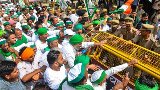 In UP's Meerut, farmers affiliated with the Bharatiya Kisan Union (BKU) clashed with police during a protest in support of the CJP on Saturdat, October 10.