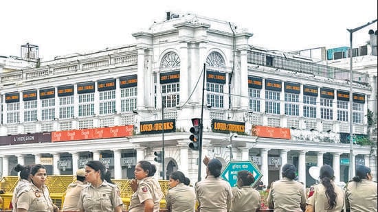 Photo of the Regal Cinema corner was snapped on Sunday afternoon. (Mayank Austen Soofi)