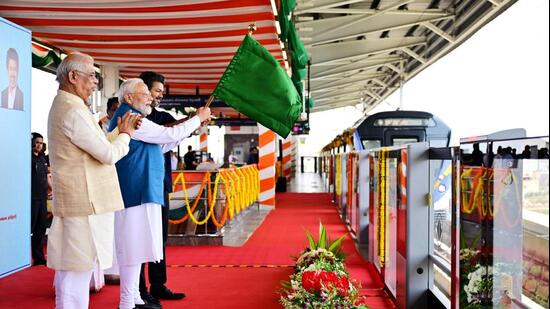 Prime Minister Narendra Modi and Tamil Nadu Chief Minister C. Joseph Vijay flag off the Poonamallee-Vadapalani stretch of Chennai Metro Phase-2, in Chennai on Sunday (DPR PMO/ANI)