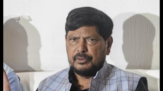 Union minister Ramdas Athawale addresses a press conference in Srinagar. (PTI)