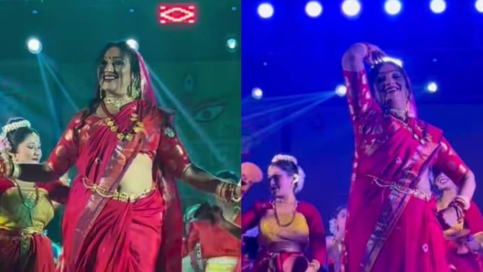 ঢাকের তালে নাচতে গিয়ে ফের কটাক্ষের শিকার ঋতুপর্ণা