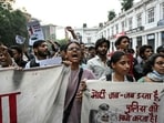 Demonstrators shout slogans during a protest demanding the resignation of Chief Election Commissioner Gyanesh Kumar over alleged voter roll irregularities in Delhi on Sunday.