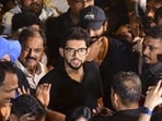 MNS leader Amit Thackeray and Shiv Sena (UBT)’s Aditya Thackeray in Mumbai on Sunday. (PTI)