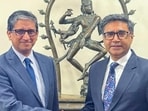 Bangladesh High Commissioner Riaz Hamidullah pays a farewell call on the Foreign Secretary of India, Vikram Misri, in New Delhi on Tuesday.