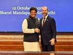 New Delhi, Oct 12 (ANI): Union Minister of Commerce and Industry Piyush Goyal and UK Secretary of State for Business, Innovation, Science and Trade, Jonathan Reynolds, co-chair the 16th meeting of the India-UK Joint Economic and Trade Committee (JETCO), in New Delhi on Monday. (@PiyushGoyal X/ANI Photo) (@PiyushGoyal X)