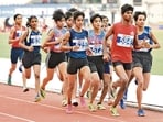 Players during a practice session at the Guru Nanak Stadium in Ludhiana. (HT)