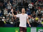 Germany's Alexander Zverev celebrates after winning against France's Quentin Halys during their men's singles match at the Shanghai Masters 