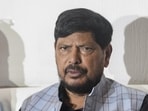 Union minister Ramdas Athawale addresses a press conference in Srinagar. (PTI)
