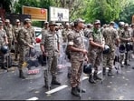 Security heightened ahead of the Opposition's Supreme Court march, in Mandi House area, New Delhi, Monday.