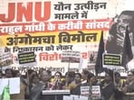 The protest came after JNU terminated Akoijam’s services following an inquiry into allegations of sexual harassment involving female students.