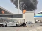 Smoke and flames rise from King Khalid Airport, after Yemen's Iran-backed Houthis said they attacked the airport, in Riyadh, Saudi Arabia, October 8, 2026,