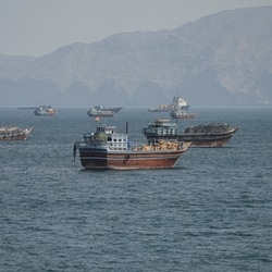 Vessels at the Strait of Hormuz, as seen from Musandam, Oman, October 2, 2026. 