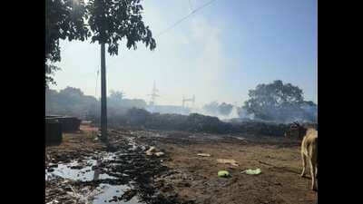 Fire officer Shahbaz Bal said firefighters deployed 12 fire tenders on Sunday but could not extinguish the blaze. (HT)