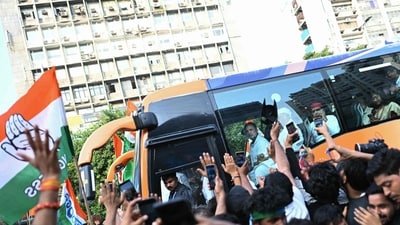 Visuals from the demonstration highlighted the massive turnout of participating INDIA bloc MPs. (AFP) Visuals from the demonstration highlighted the massive turnout of participating INDIA bloc MPs. (AFP)