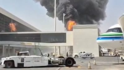 Smoke and flames rise from King Khalid Airport, after Yemen's Iran-backed Houthis said they attacked the airport, in Riyadh, Saudi Arabia, October 8, 2026, in this screengrab obtained from a social media video. (Social Media via REUTERS)