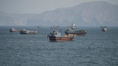 Vessels at the Strait of Hormuz, as seen from Musandam, Oman, October 2, 2026. (REUTERS)