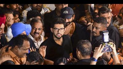 MNS leader Amit Thackeray and Shiv Sena (UBT)’s Aditya Thackeray in Mumbai on Sunday. (PTI) MNS leader Amit Thackeray and Shiv Sena (UBT)’s Aditya Thackeray in Mumbai on Sunday. (PTI)