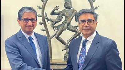 New Delhi, Oct 07 (ANI): Bangladesh High Commissioner Riaz Hamidullah pays a farewell call on the Foreign Secretary of India, Vikram Misri, in New Delhi on Tuesday. (@bdhc_delhi X/ANI Photo) (@bdhc_delhi) New Delhi, Oct 07 (ANI): Bangladesh High Commissioner Riaz Hamidullah pays a farewell call on the Foreign Secretary of India, Vikram Misri, in New Delhi on Tuesday. (@bdhc_delhi X/ANI Photo) (@bdhc_delhi)