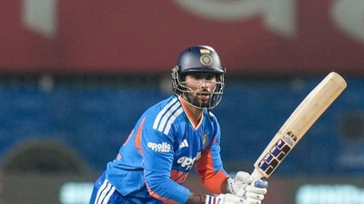 Tilak Varma plays a shot during the second T20I cricket match. (PTI) Tilak Varma plays a shot during the second T20I cricket match. (PTI)