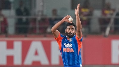 Naman Dhir dismissed Kamil Pooran in the third T20I against the West Indies. (PTI) Naman Dhir dismissed Kamil Pooran in the third T20I against the West Indies. (PTI)