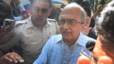 New Delhi, India - Oct. 3, 2026: Senior lawyer Prashant Bhushan detained by police personnel during a protest against Chief Election Commissioner (CEC) Gyanesh Kumar, demanding his resignation over the alleged irregularities in the Special Intensive Revision (SIR) of electoral rolls and mass deletion of voters, at near Jantar Mantar in New Delhi, India, on Saturday, October 3, 2026. (Photo by Arvind Yadav/ Hindustan Times) (Hindustan Times) New Delhi, India - Oct. 3, 2026: Senior lawyer Prashant Bhushan detained by police personnel during a protest against Chief Election Commissioner (CEC) Gyanesh Kumar, demanding his resignation over the alleged irregularities in the Special Intensive Revision (SIR) of electoral rolls and mass deletion of voters, at near Jantar Mantar in New Delhi, India, on Saturday, October 3, 2026. (Photo by Arvind Yadav/ Hindustan Times) (Hindustan Times)