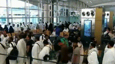 Surveillance footage shows people reacting amid smoke at the moment of an attack at King Khalid International Airport in Riyadh, Saudi Arabia. Surveillance footage shows people reacting amid smoke at the moment of an attack at King Khalid International Airport in Riyadh, Saudi Arabia.