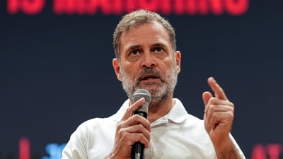 Leader of Opposition in the Lok Sabha Rahul Gandhi addresses a press conference, at AICC headquarters, in New Delhi, Monday (PTI) Leader of Opposition in the Lok Sabha Rahul Gandhi addresses a press conference, at AICC headquarters, in New Delhi, Monday (PTI)