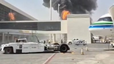 Smoke and flames rise from King Khalid Airport, after Yemen's Iran-backed Houthis said they attacked the airport, in Riyadh, Saudi Arabia, October 8, 2026, (Social Media via REUTERS)