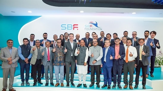 Chhattisgarh Chief Minister Vishnu Deo Sai poses for a group photo with business leaders from more than 15 global companies, including TCS, SMBC, Tolaram Group, Agrocorp, Indian Ocean Group, and Blue Aqua, during the CEO Roundtable in Singapore on Tuesday. (ANI)
