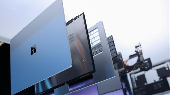 An expanded view of Surface Laptop Ultra stands on display at Microsoft Windows & Surface event where new on-device AI capabilities for Windows PCs using Nvidia's new RTX Spark chips were announced, in San Francisco. (REUTERS FILE PHOTO)