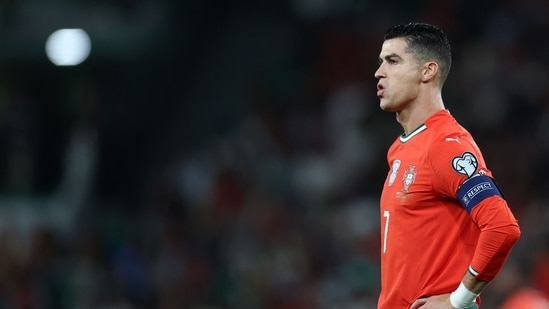 Portugal forward Cristiano Ronaldo gestures during the 2026 World Cup qualifiers.