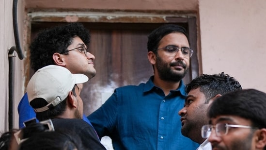 Cockroach Janta Party (CJP) co-conveners Saurav Das, Ashutosh Ranka and others after a press conference, in New Delhi, Sunday, Oct. 11.(PTI)