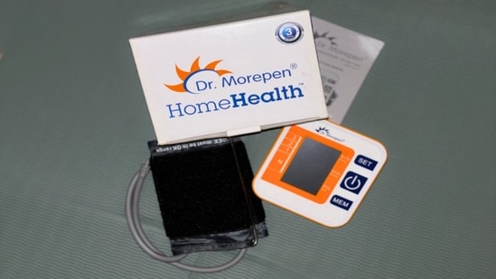 Dr Morepen BP-14 blood pressure monitor used for tracking BP at home.