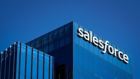 Salesforce stock rises after Bank of America upgrades its rating on AI growth. (Photographer: Al Drago/Bloomberg)