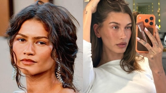 Actor Zendaya and model Hailey Bieber in anti-blush