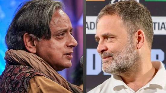 Congress MPs Shashi Tharoor and Rahul Gandhi.