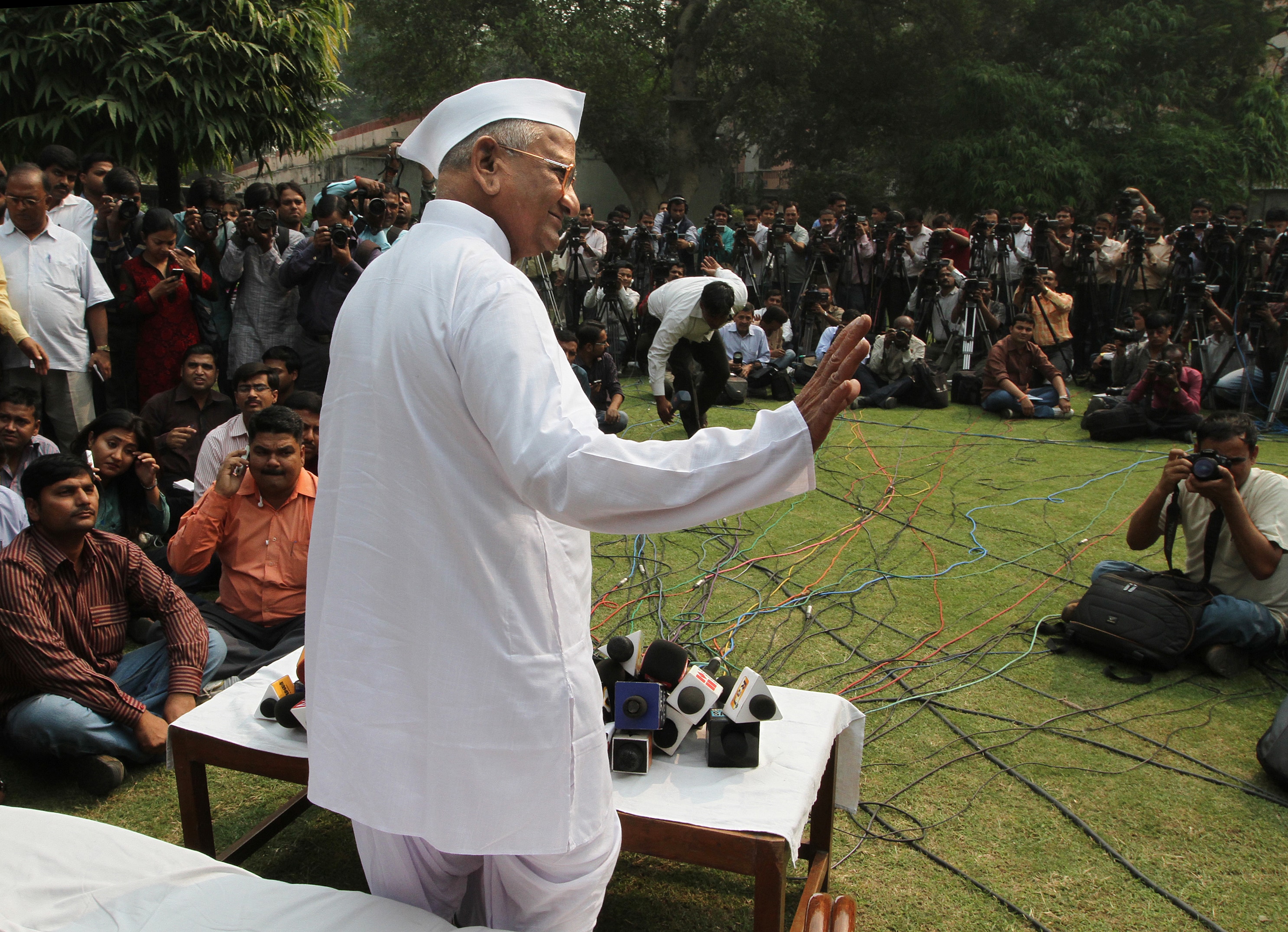 Activist Anna Hazare during 2011 anti-corruption stir Activist Anna Hazare during 2011 anti-corruption stir